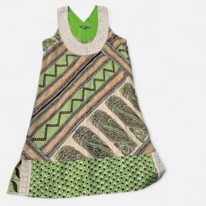 Calypso St. Barth Beaded Tunic Dress | Size 4 | Green Boho Patchwork